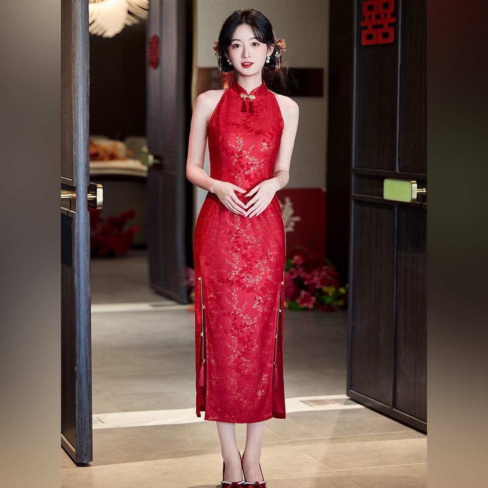 Beth and Brian Qipao halter red midi cheongsam